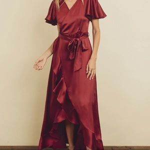 Ruffle satin wrap dress for special occasions
